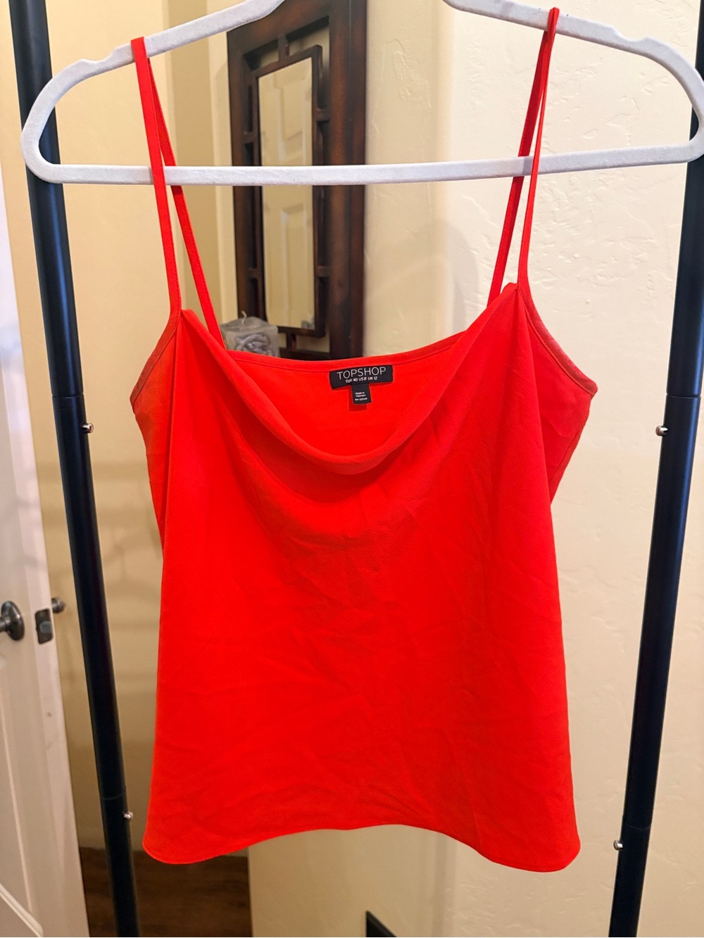 TOPSHOP Bright Red/orange Satin Cowl Neck Camisole